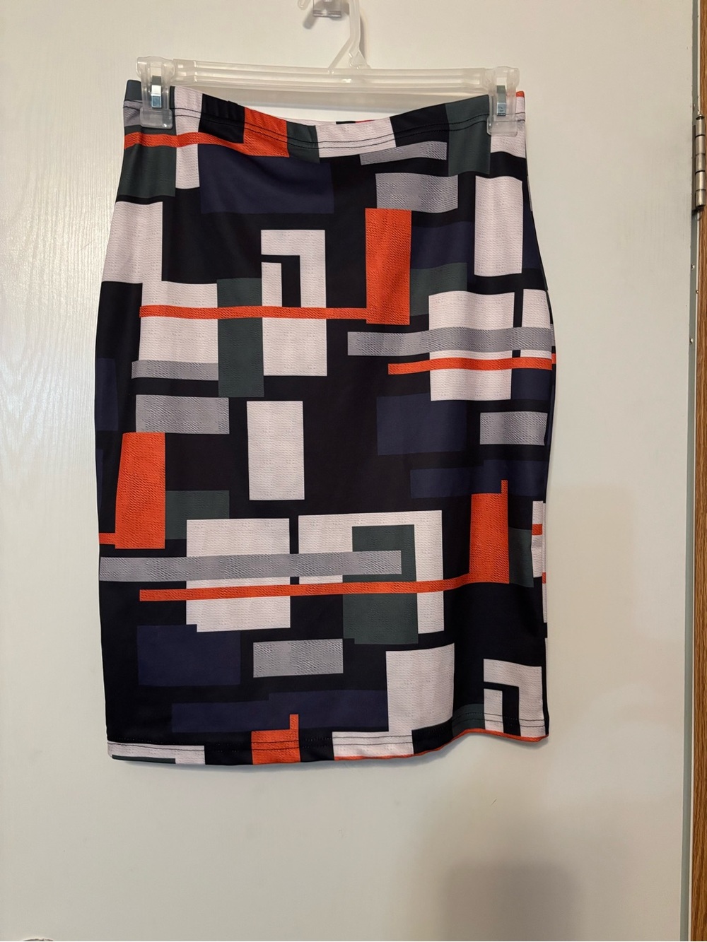 Geometric Print Pencil Skirt - Black, Orange & White